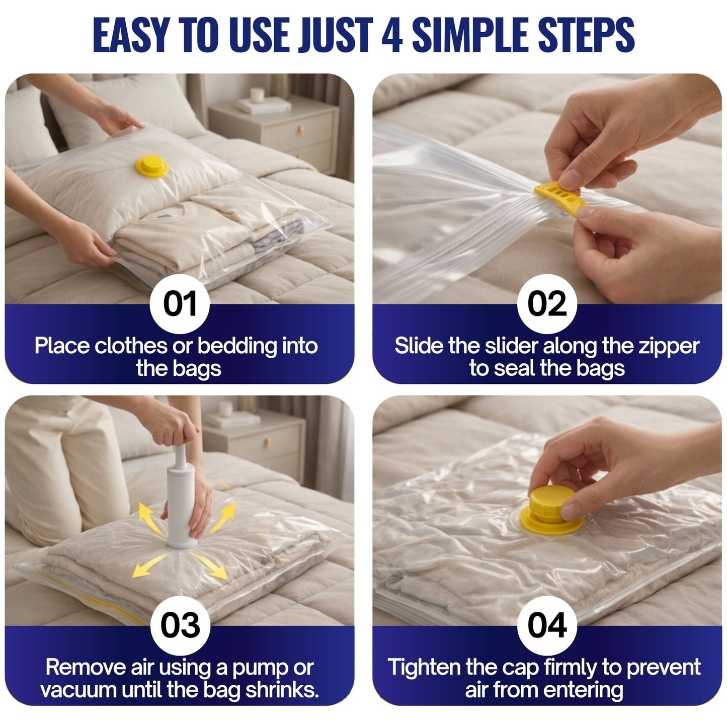 Vacuum Storage Bags 6 - Pack Large with Free Hand Pump - JEKUU