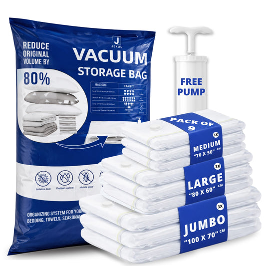 Vacuum Storage Bags Pack of 9 (3 Jumbo/3 Large/3 Medium) with Free Hand Pump