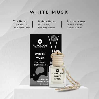 AUROLOGY White Musk Premium & Ocean Elite Premium Hanging Car Perfume | Luxury Car Air Freshener | Long Lasting Up to 45 Days | Natural Essential Oils | Glass Bottle with Wooden Diffuser | 24ml