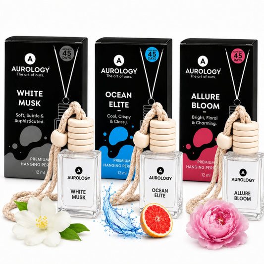 White Musk & Ocean Elite & Allure Bloom Car Hanging Perfume Pack of 3 (36 ml) - JEKUU