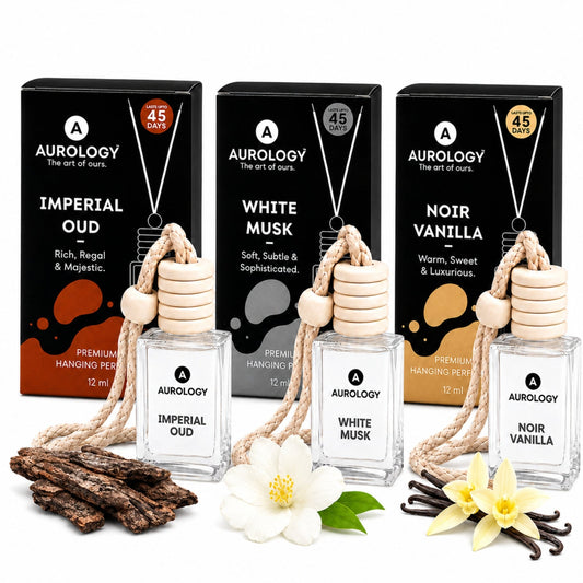 Noir Vanilla & Imperial Oud & White Musk Car Hanging Perfume Pack of 3 (36 ml) - JEKUU