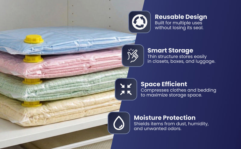 Vacuum Storage Bags Pack of 9 (3 Jumbo/3 Large/3 Medium) with Free Hand Pump