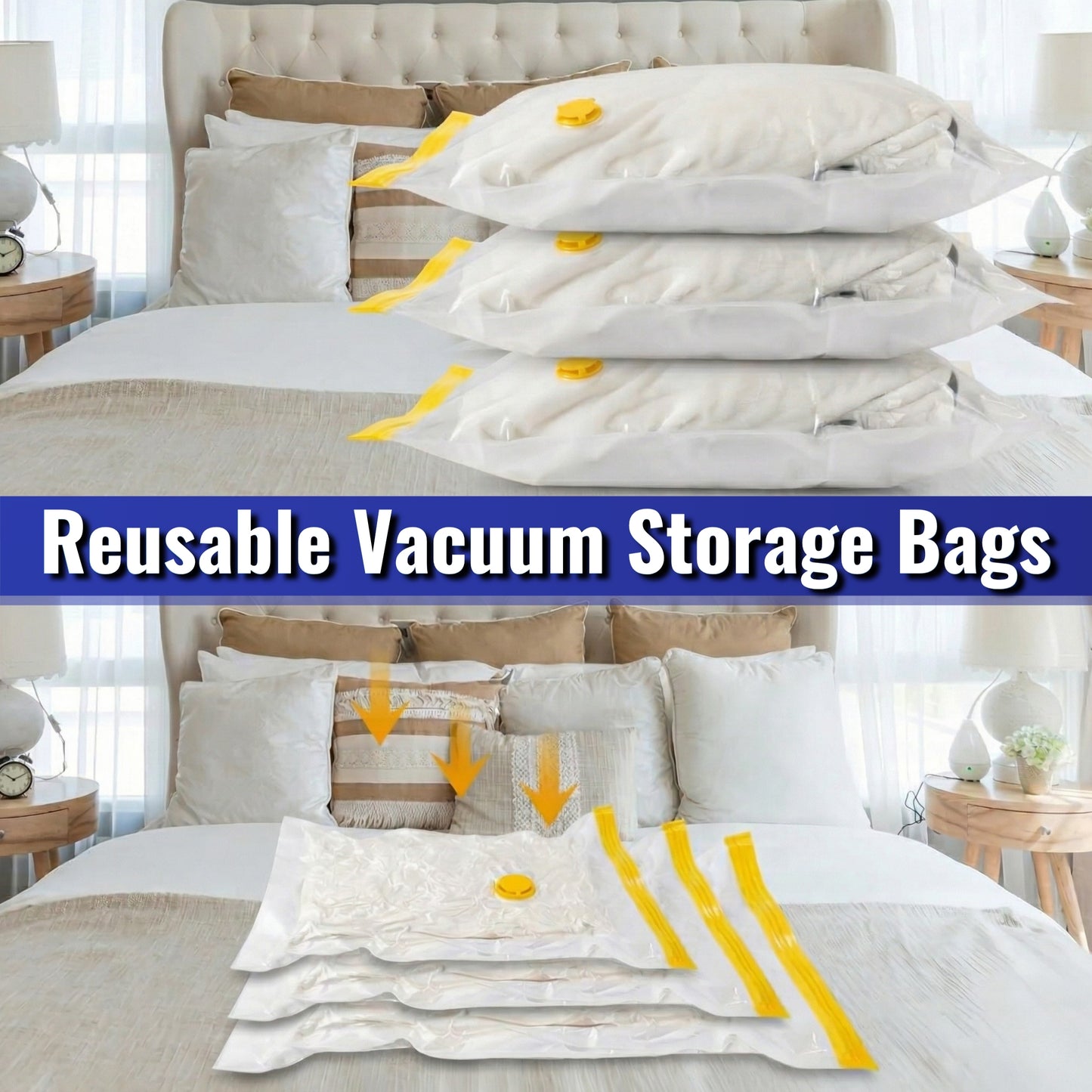 Vacuum Storage Bags Pack of 9 (3 Jumbo/3 Large/3 Medium) with Free Hand Pump