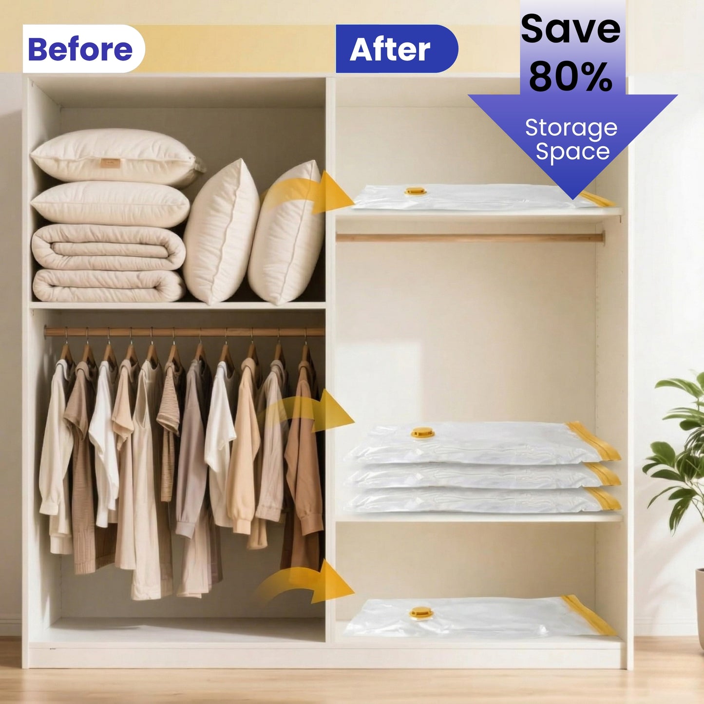 Vacuum Storage Bags Pack of 9 (3 Jumbo/3 Large/3 Medium) with Free Hand Pump