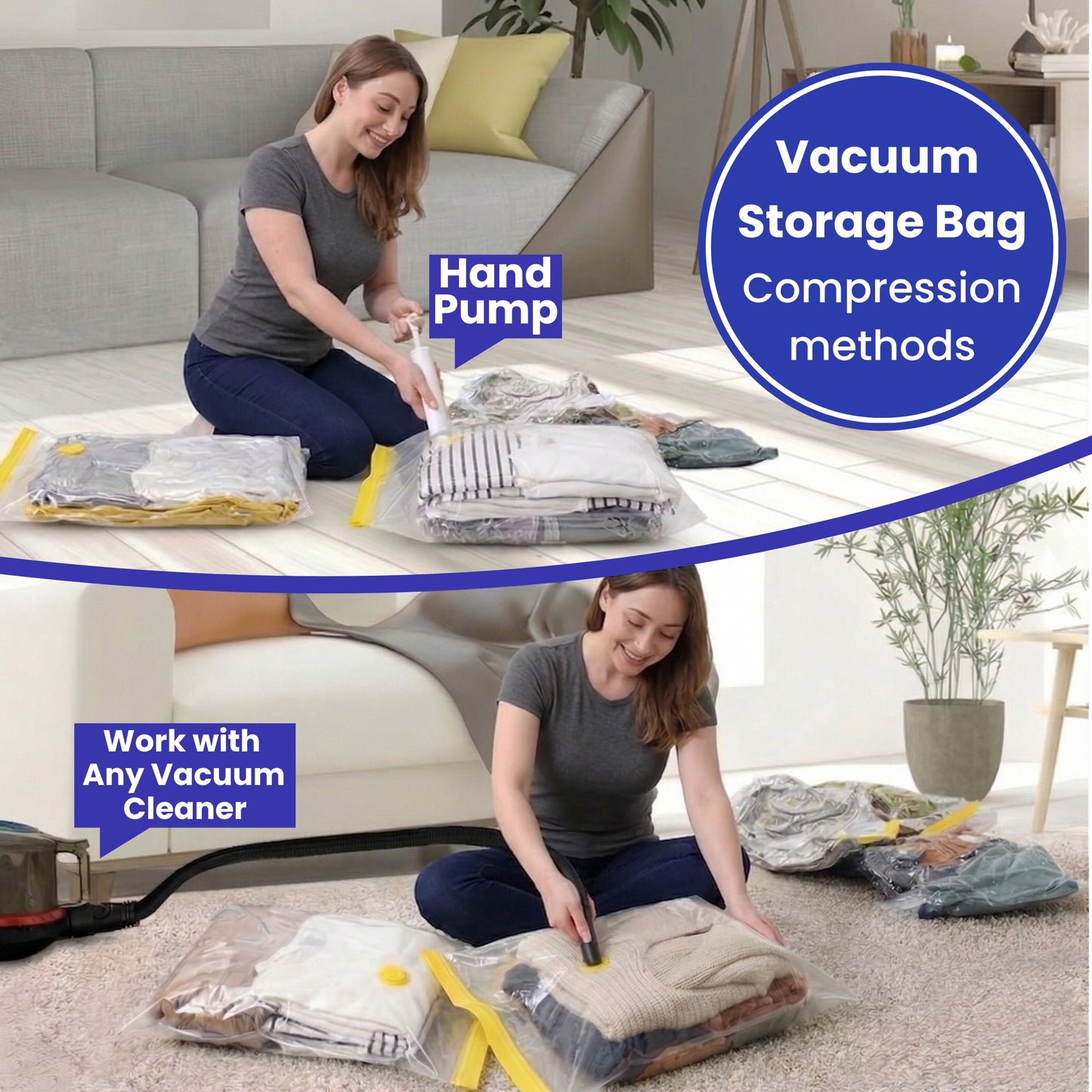 Vacuum Storage Bags Pack of 9 (3 Jumbo/3 Large/3 Medium) with Free Hand Pump