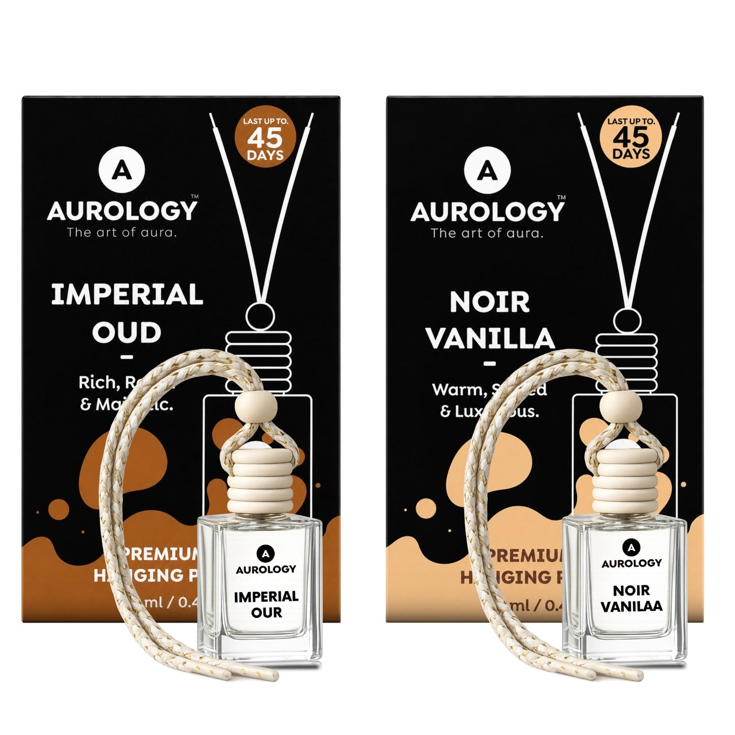 AUROLOGY Premium Car Hanging Perfume | Imperial Oud & Noir Vanilla | Luxury Car Freshener | Up to 45 Days Long Lasting Fragrance