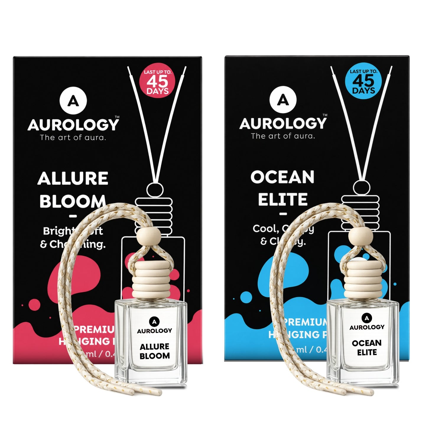 Aurology Premium Hanging Car Perfume | Allure Bloom & Ocean Elite | Long Lasting Car Air Freshener, Luxury Wooden Diffuser | Up to 45 Days Freshness